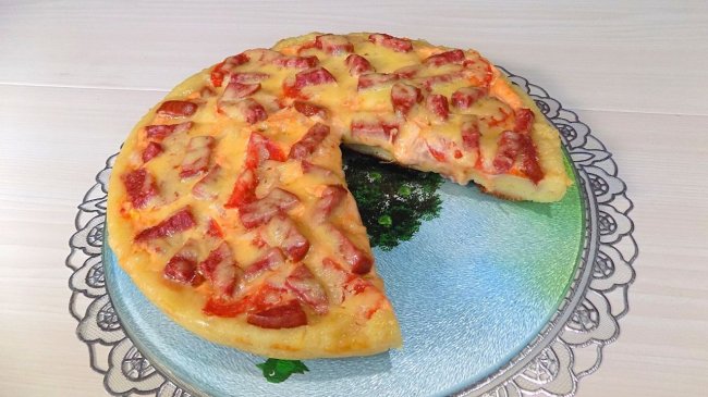 Пицца на сковороде из теста на кефире
