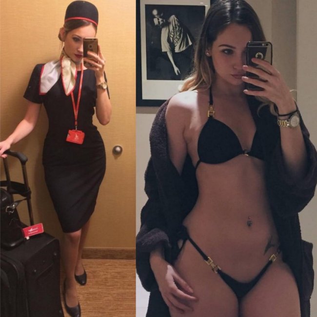 Сексуальные стюардессы в униформе и без неё